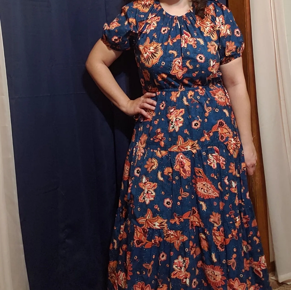 Floral Blue and Orange Women's Dress